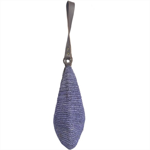 J.JILL Woven Straw Shoulder Bag Blue Boho Hobo Tote Leather Strap - Picture 4 of 10